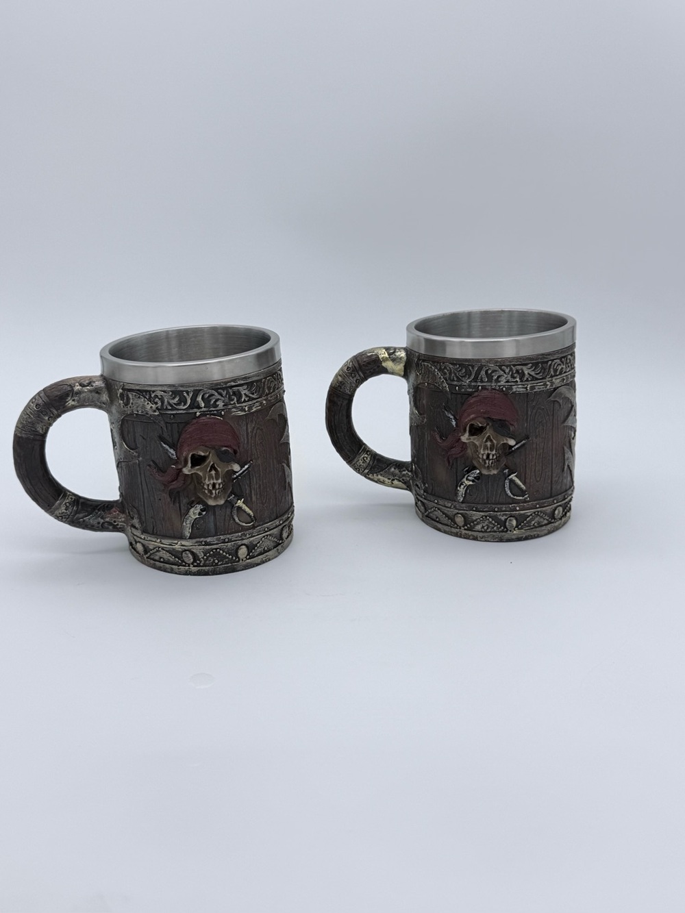 Pirates Of The Caribbean Heavy Duty Stainless Steel Barrel Mugs Tankard Set 14oz